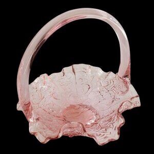 Vintage Fenton Glass Crimped Ruffled Basket Edge Dusty Pink with Handle